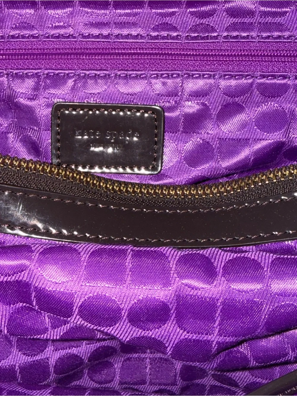 kate spade Brown Croc-Embossed Suede Satchel with Patent Trim